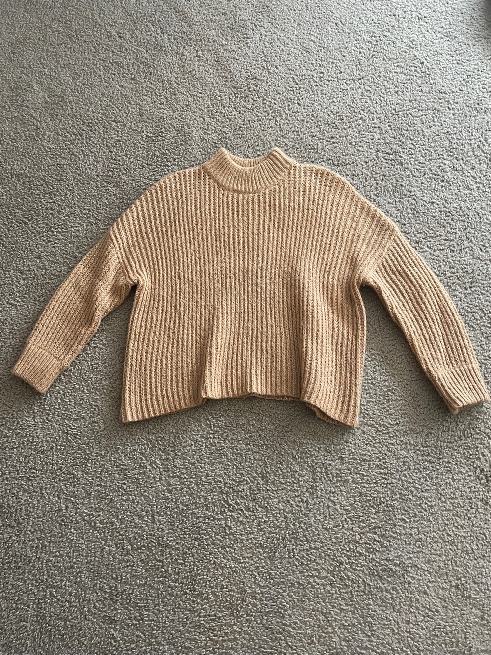 Elodie Ribbed Mock Neck Sweater in Tan